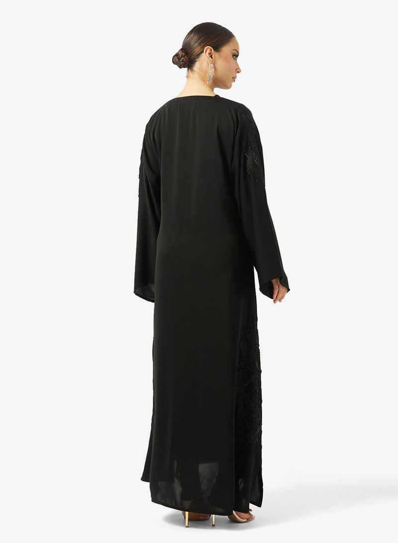 hayas closet Black Embellished Abaya With Sheila - Image 2